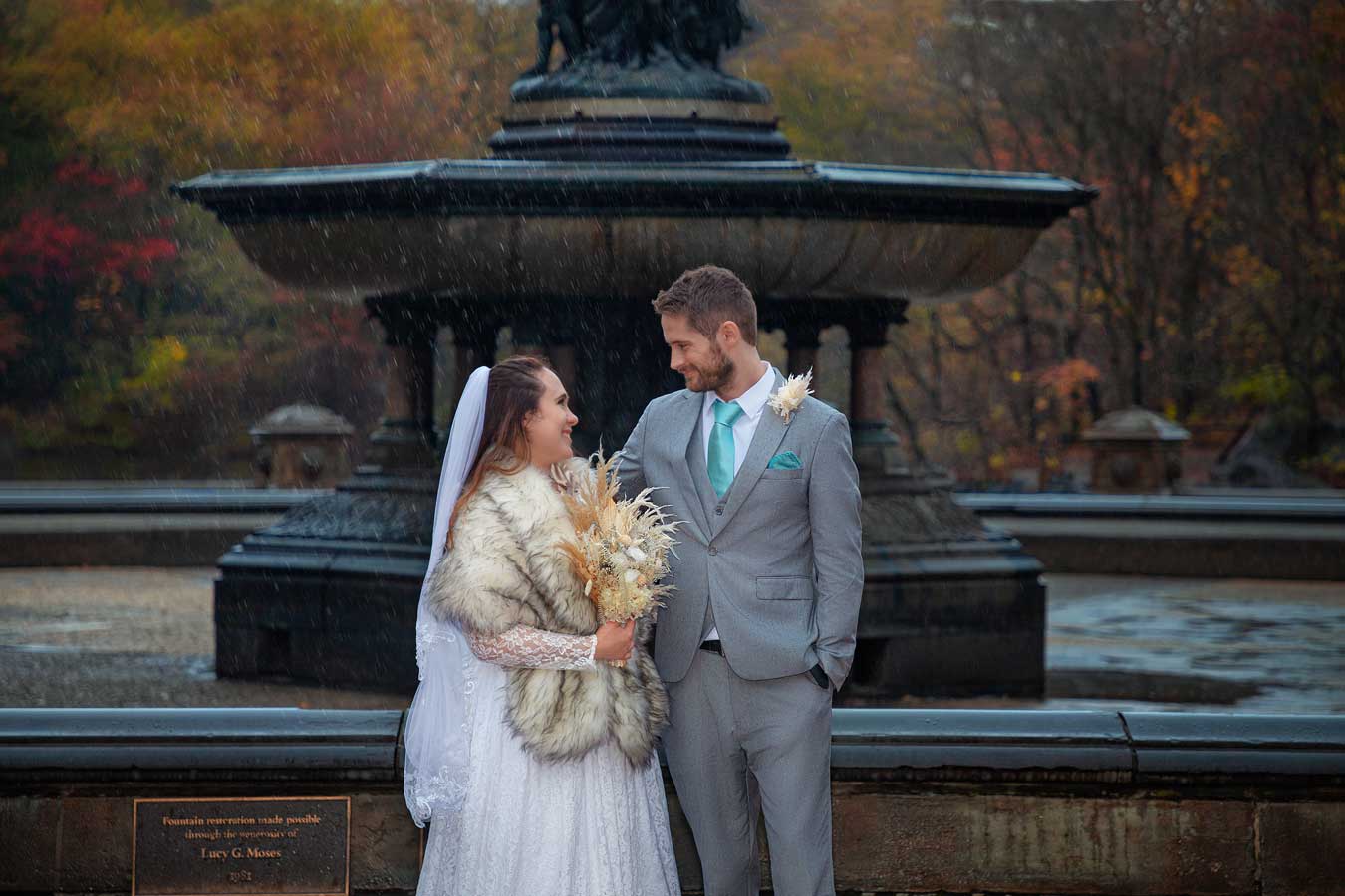 Bride and groom exchanging vows on a NYC rooftop during a small intimate wedding.